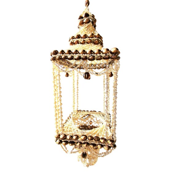 Vintage 70s MCM Regency Square Cowrie Sea Shell Hanging Plant Hanger RARE HTF - Picture 6 of 12